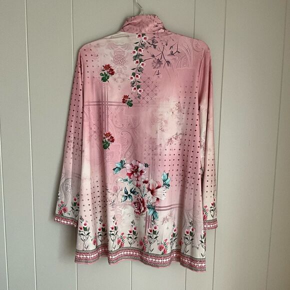 Unbranded Womens Kimono Pink Floral Open Front Cardigan Large - Picture 4 of 14